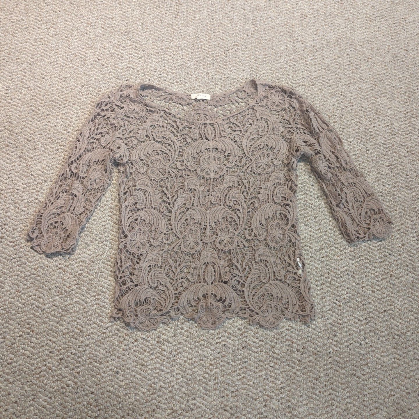 Adiva Crochet Knit Top Womens M Brown Boho Lace Festival Romantic Fairy